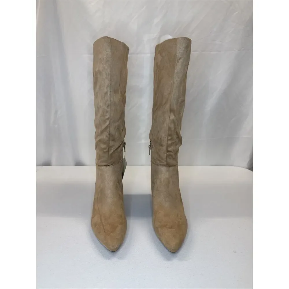 A New Day Raye Women's Faux Suede Knee High Tall Block Heel Boots Tan Size 8.5
